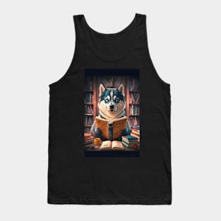 Bookworm Siberian husky Tank Top